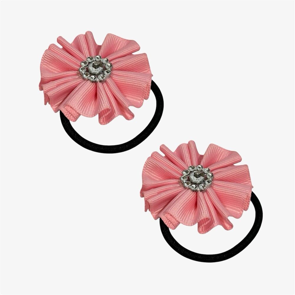 Hair Bow Set 2 Ponytail For Girls Pink 2 Inch New - Picture 2 of 12